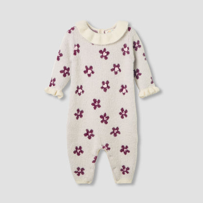 Juniors Round Neck Romper with Snap Button Closure - Polyester - Long Sleeves - Multicolour / 12-18 mths