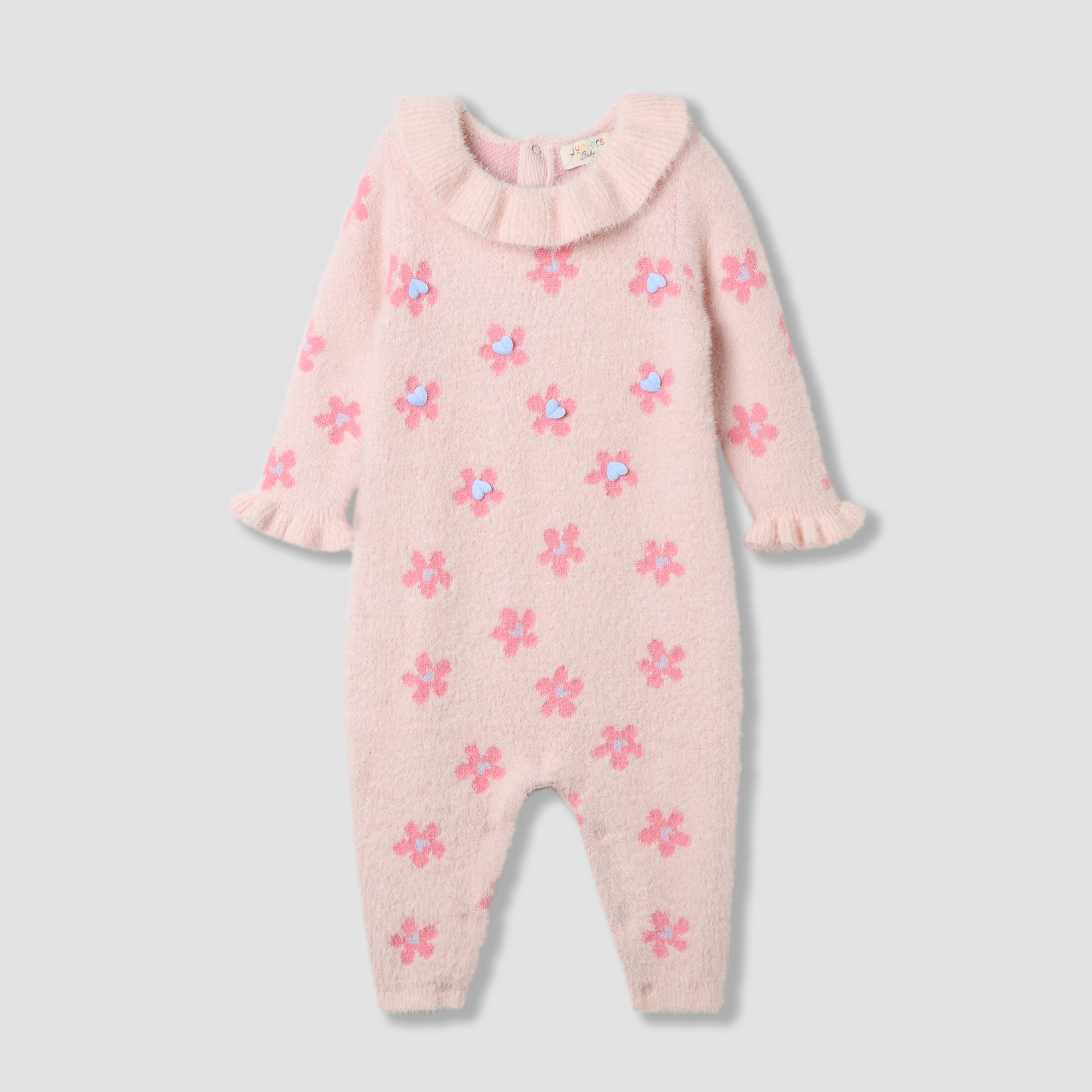 Juniors Floral Print Sleepsuit with Collar