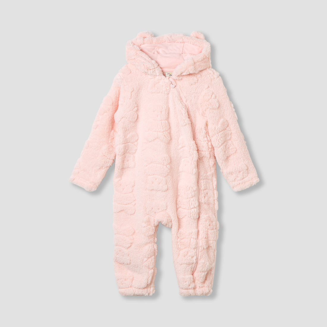 Juniors Bear Textured Hooded Rompers with Zip Closure