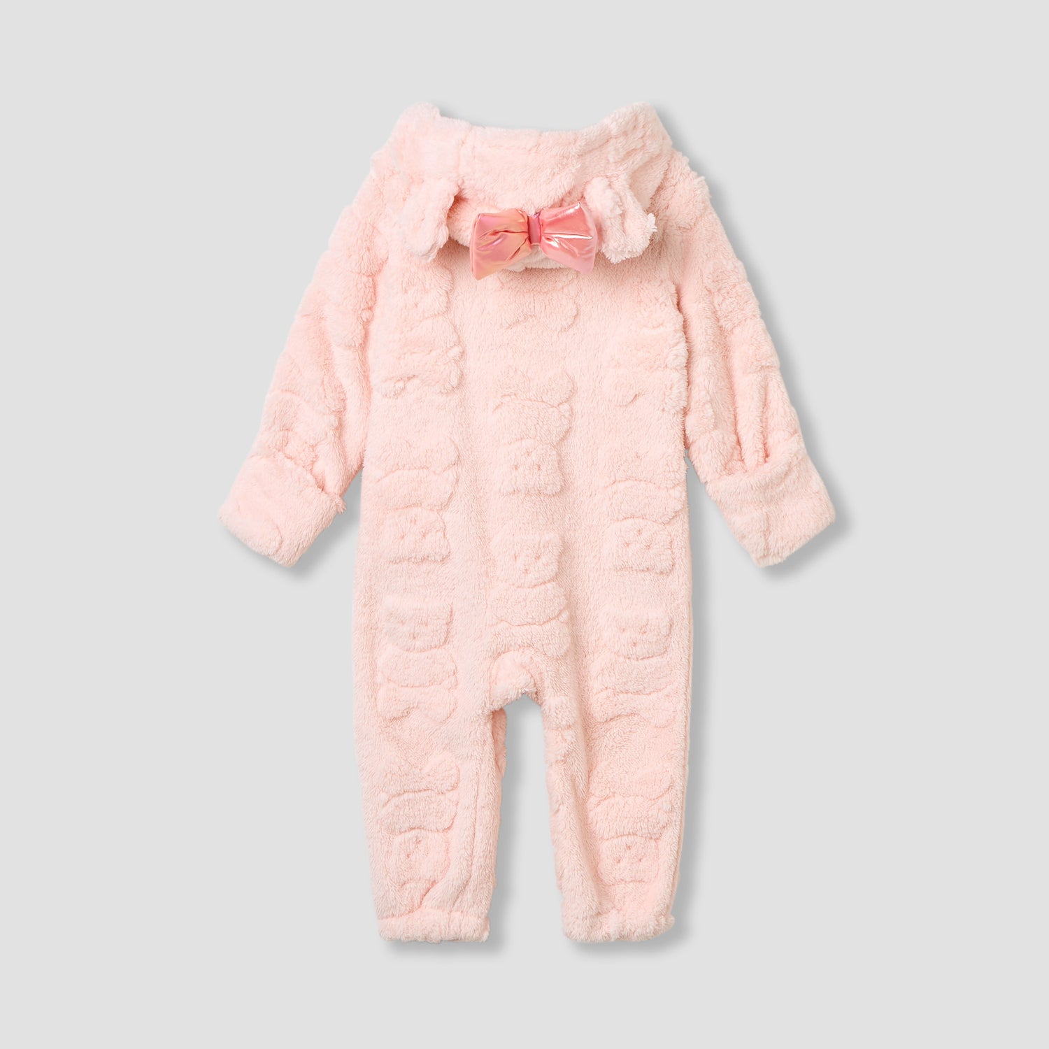Juniors Bear Textured Hooded Rompers with Zip Closure