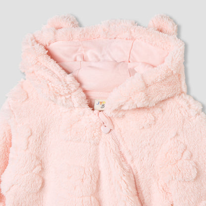 Juniors Bear Textured Hooded Rompers with Zip Closure