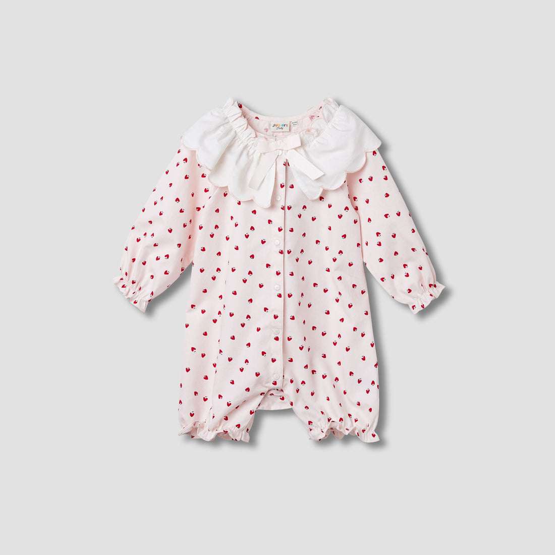 Juniors Printed Romper with Collar and Bow Accent - Pink / 12-18 mths