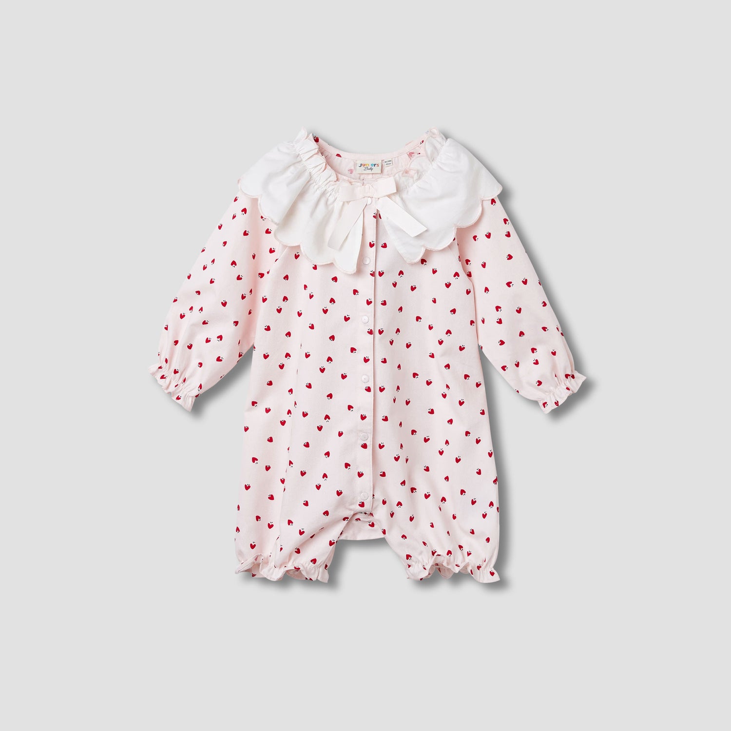 Juniors Printed Romper with Collar and Bow Accent - Pink / 12-18 mths