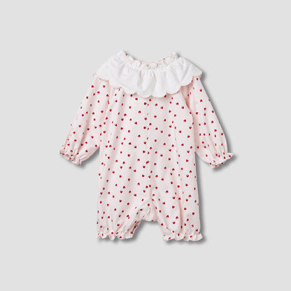 Juniors Printed Romper with Collar and Bow Accent