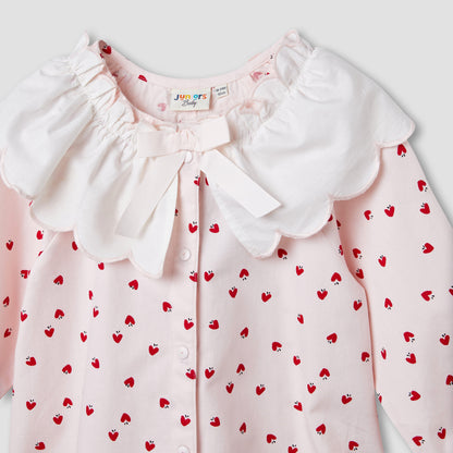 Juniors Printed Romper with Collar and Bow Accent
