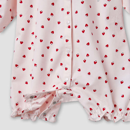 Juniors Printed Romper with Collar and Bow Accent