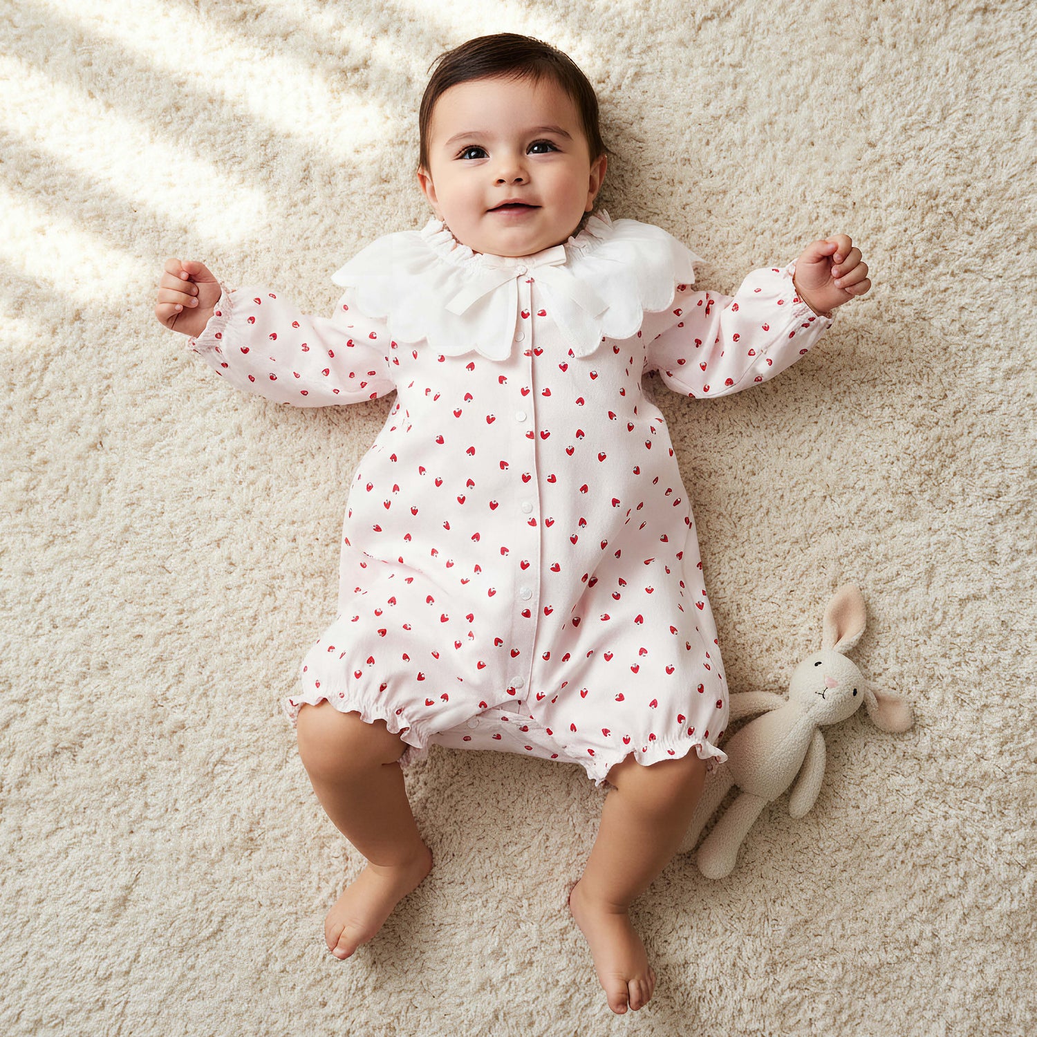 Juniors Printed Romper with Collar and Bow Accent