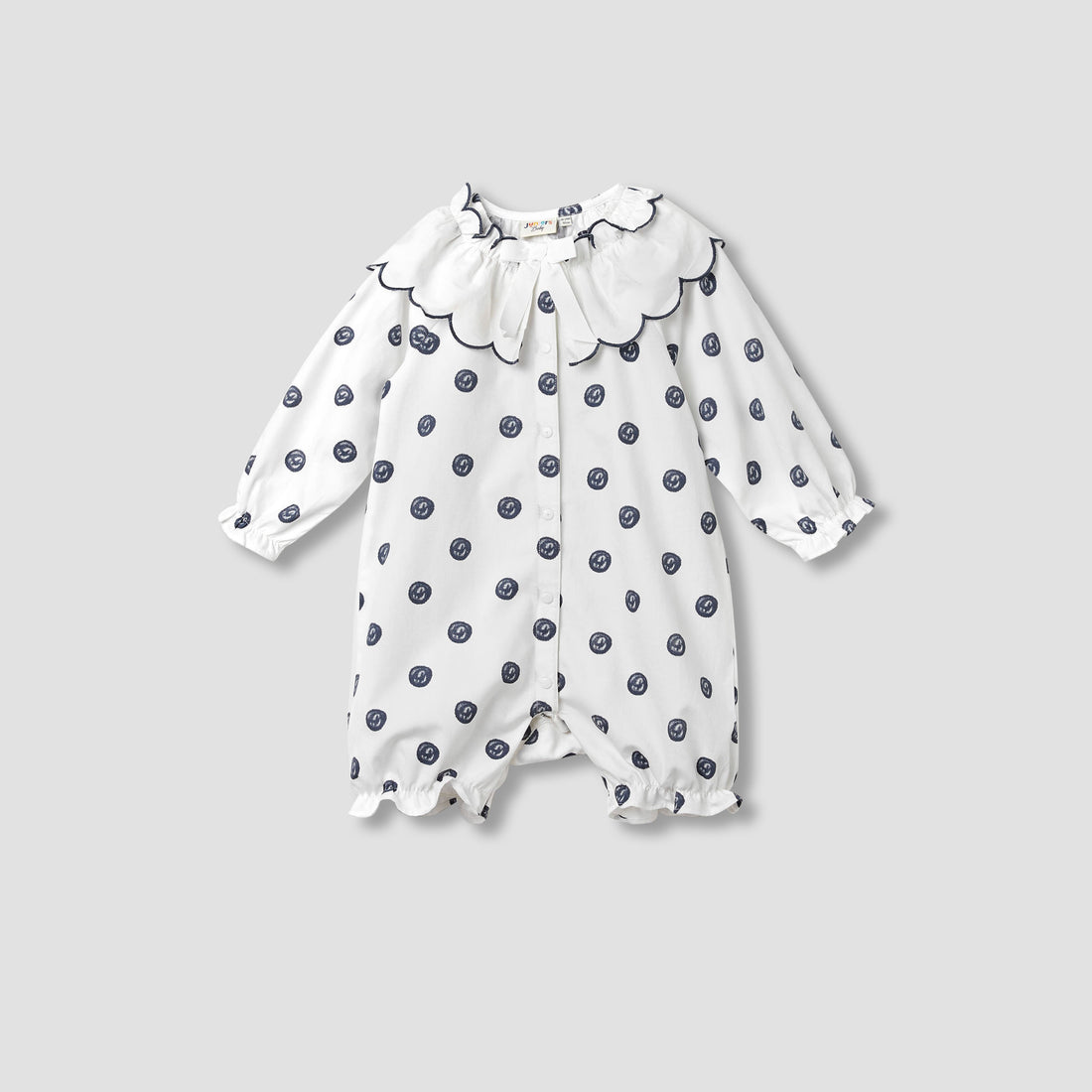 Juniors Printed Romper with Collar and Bow Accent