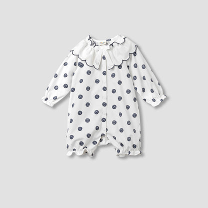 Juniors Printed Romper with Collar and Bow Accent