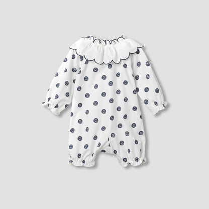 Juniors Printed Romper with Collar and Bow Accent