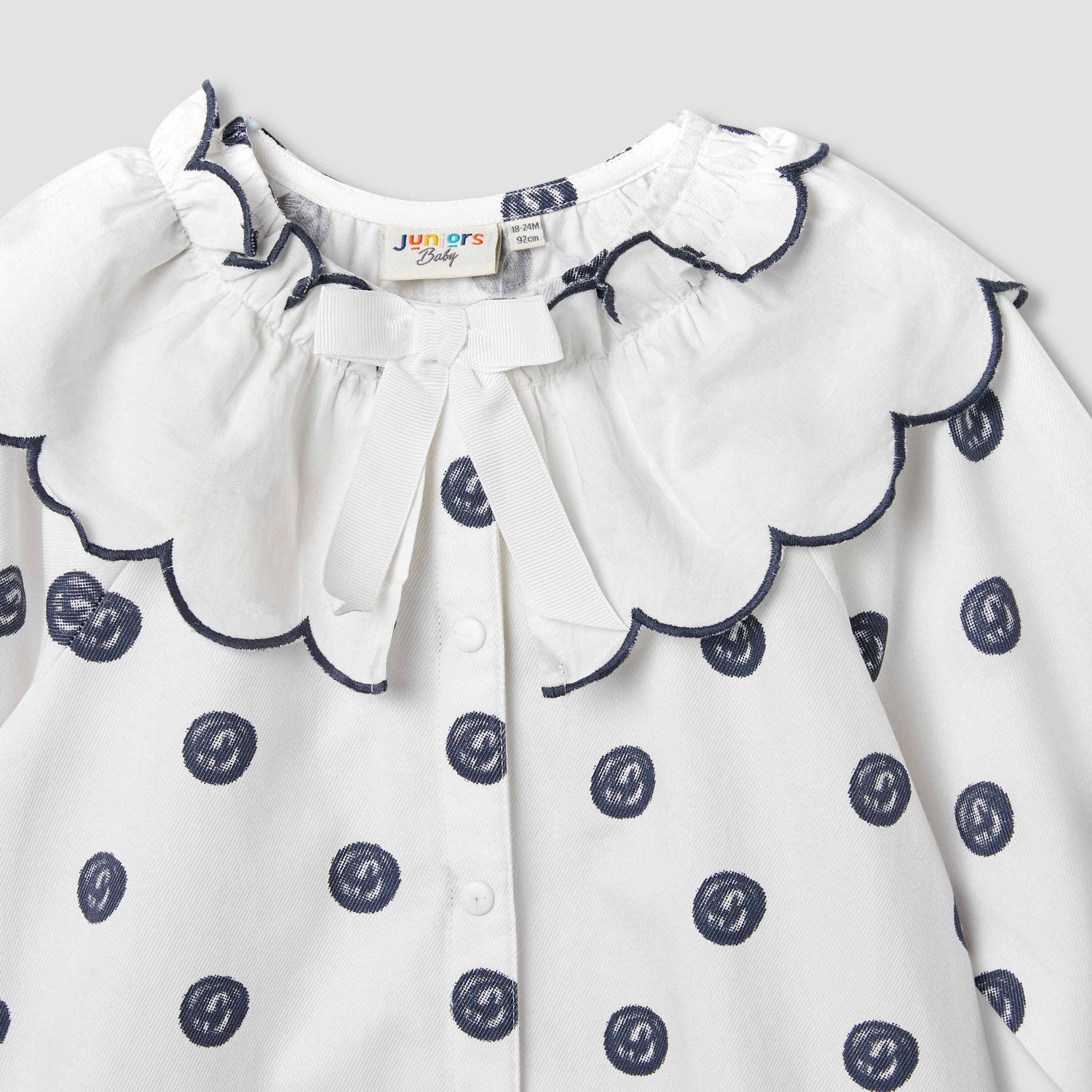 Juniors Printed Romper with Collar and Bow Accent
