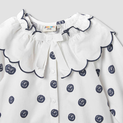 Juniors Printed Romper with Collar and Bow Accent