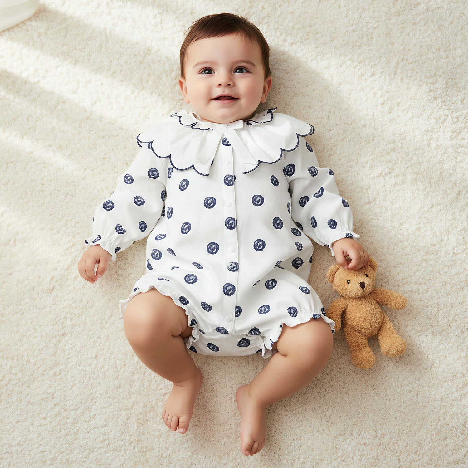 Juniors Printed Romper with Collar and Bow Accent