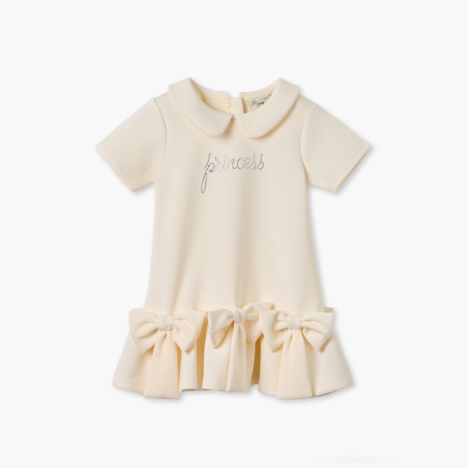 Juniors Embellished Peter Pan Collar Dress with Short Sleeves - Cream / 12-18 mths