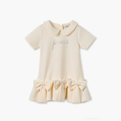 Juniors Embellished Peter Pan Collar Dress with Short Sleeves - Cream / 12-18 mths