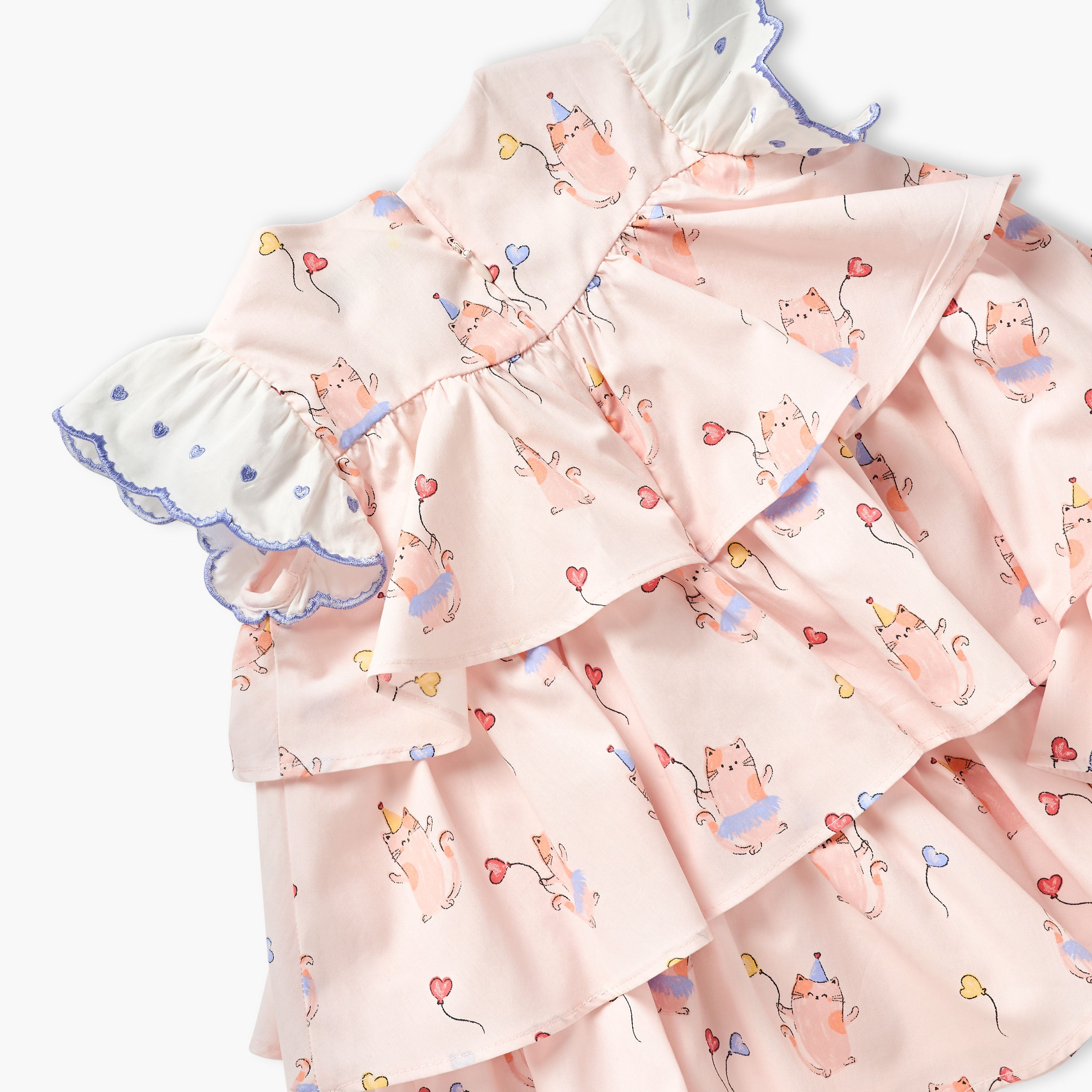 Juniors Cat Print Tiered Dress with Bloomers