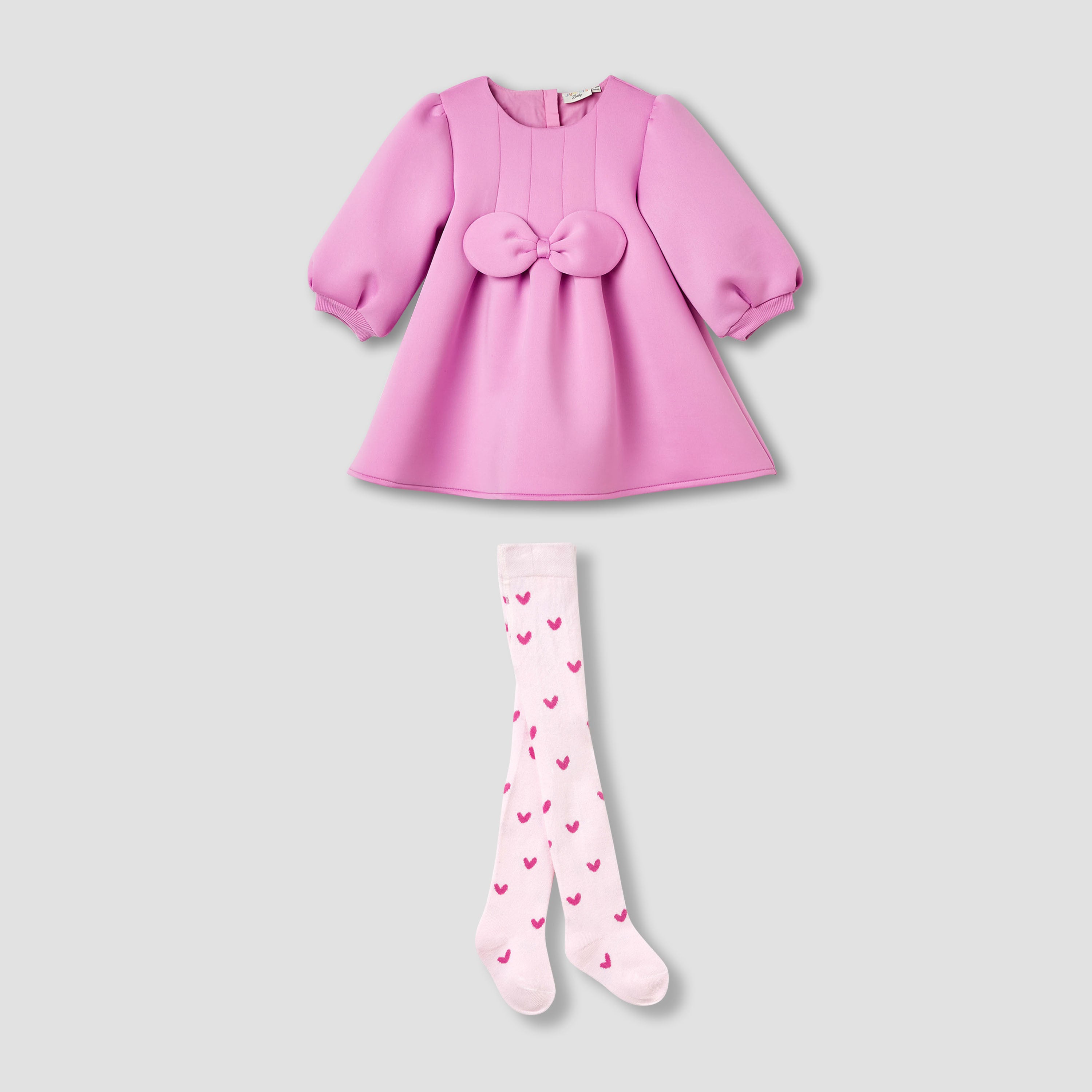 Juniors Bow Accent Dress with Long Sleeves and Stockings