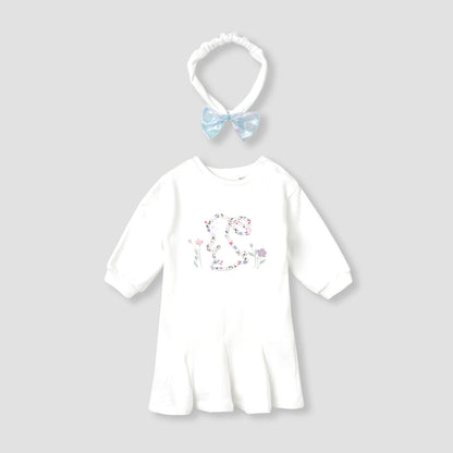 Juniors Bunny Applique Pleated Dress with Headband - White / 12-18 mths