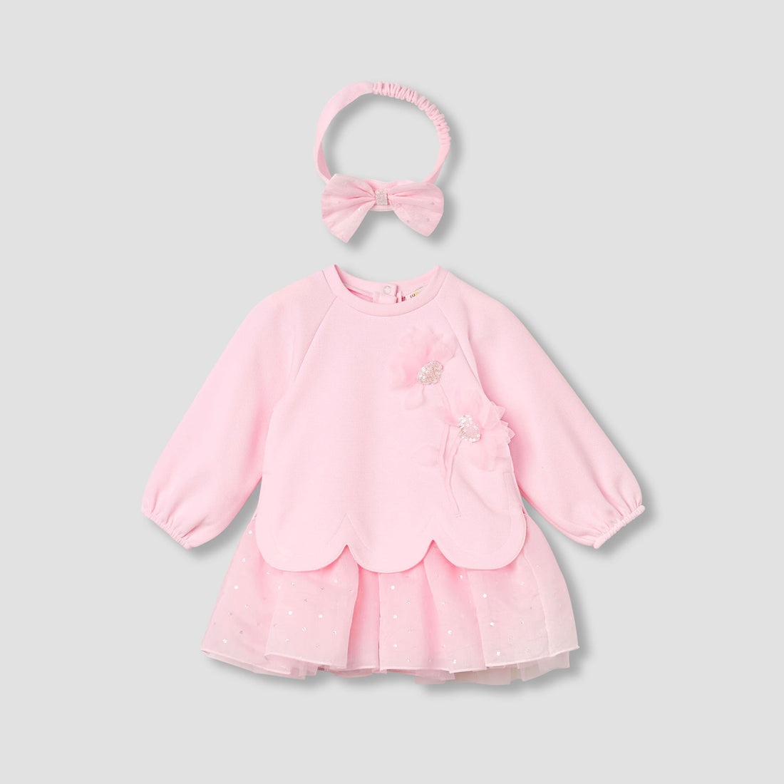 Juniors Floral Accent Sweat Dress and Hairband Set - Pink / 12-18 mths