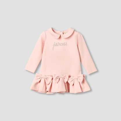 Juniors Peter Pan Collar Long Sleeve Dress with Zip Closure - Pink / 12-18 mths