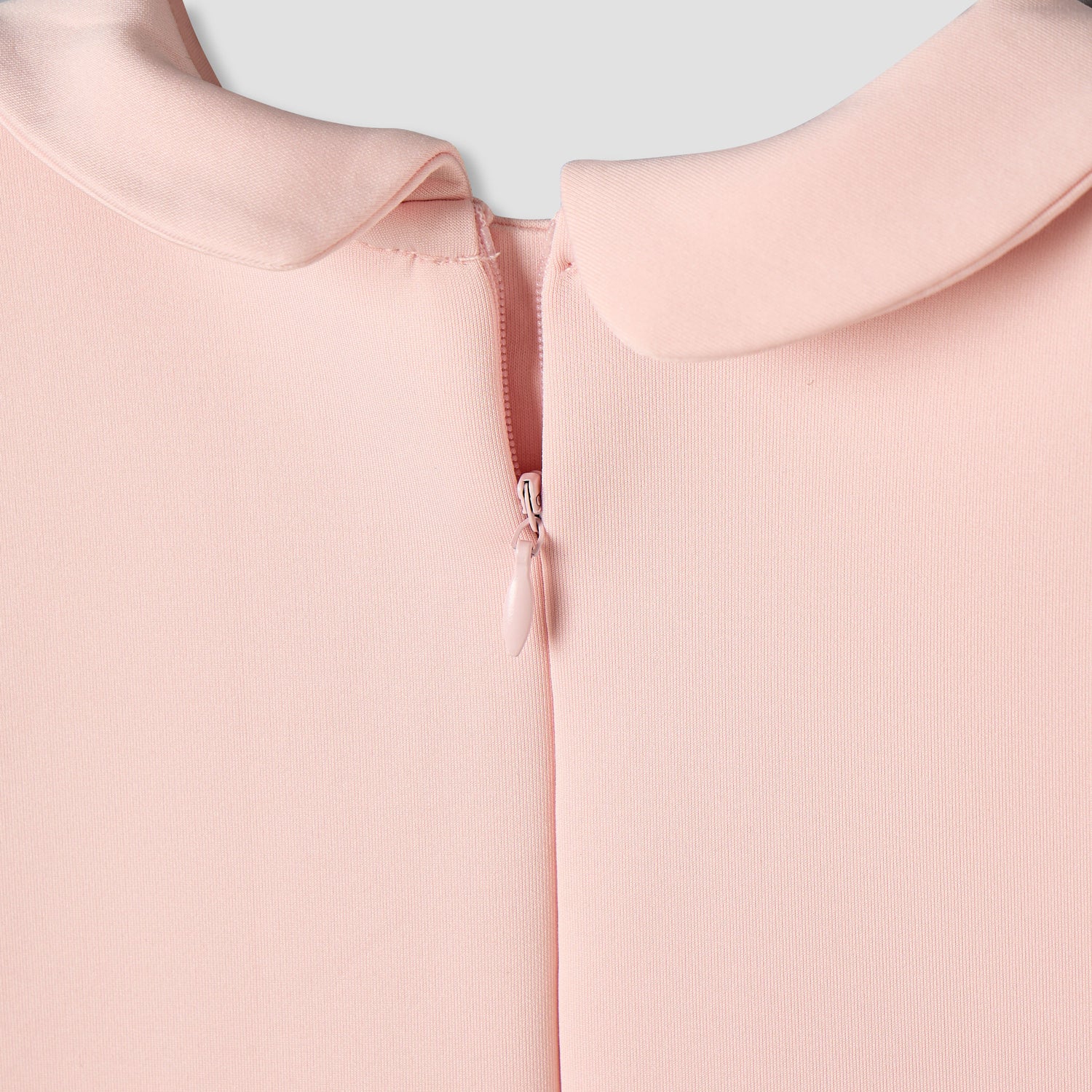 Juniors Peter Pan Collar Long Sleeve Dress with Zip Closure