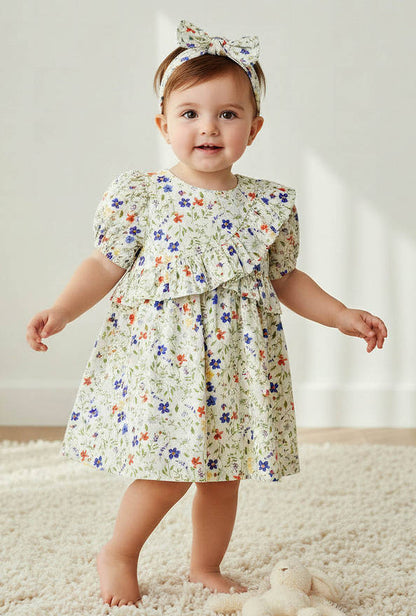 Juniors Round Neck Short Sleeves A-line Dress with Headband
