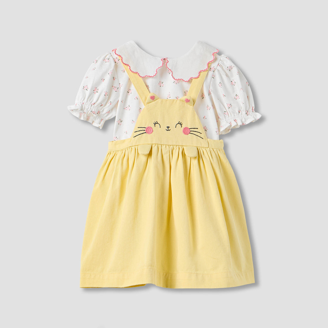 Juniors Cat Embroidered Pinafore and Collared Top Set - Multicolour / 18-24 mths