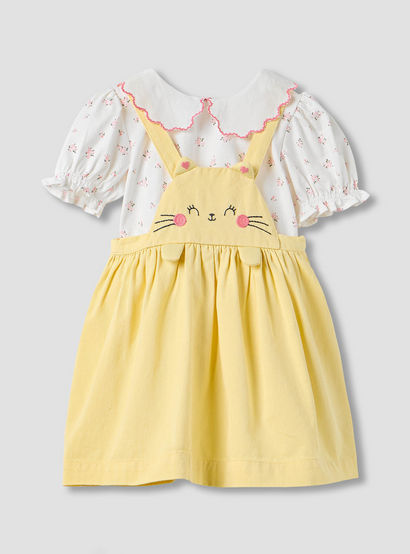Juniors Cat Embroidered Pinafore and Collared Top Set-baby-girls-clothing-setsandcoords-image-1