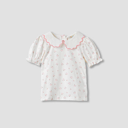 Juniors Cat Embroidered Pinafore and Collared Top Set