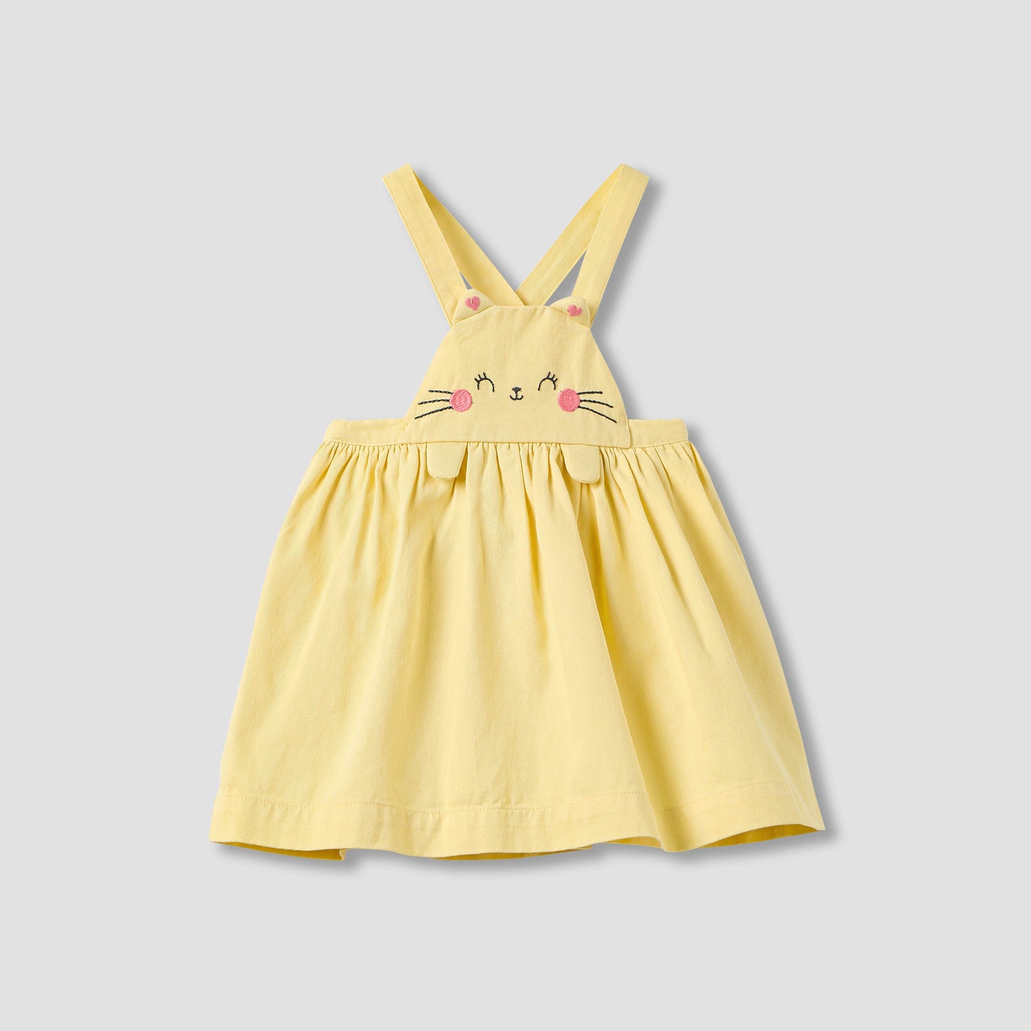 Juniors Cat Embroidered Pinafore and Collared Top Set