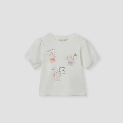 Juniors Cat Print Top with Crew Neck and Headband Set