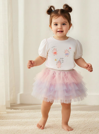 Juniors Cat Print Top with Crew Neck and Headband Set-baby-girls-clothing-setsandcoords-image-1