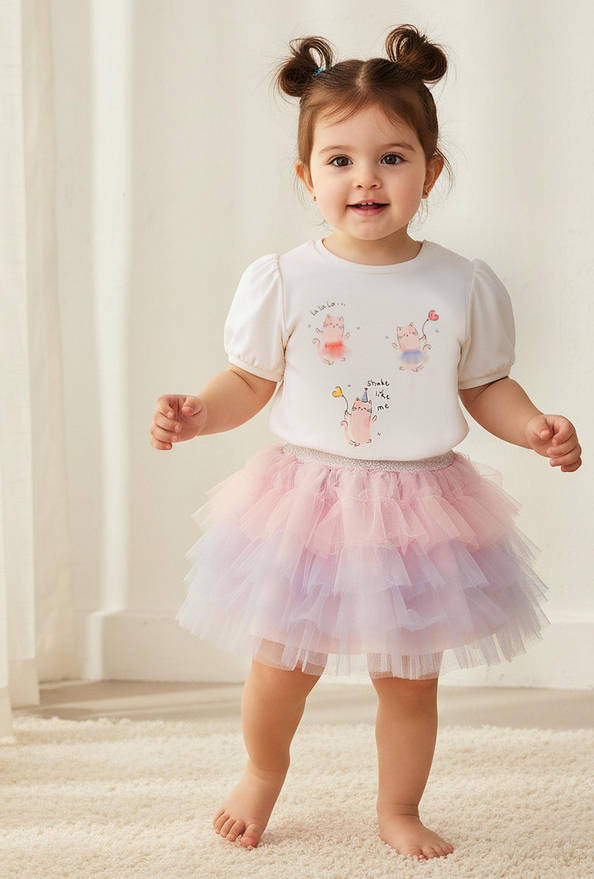 Juniors Cat Print Top with Crew Neck and Headband Set