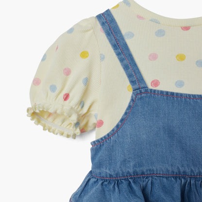 Juniors Bunny Applique Dungaree and Polka Dot Print T-shirt Set