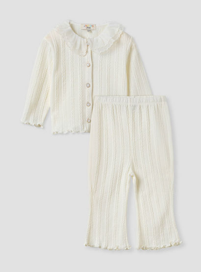 Juniors Textured Button Through Top and Pants Set-baby-girls-clothing-setsandcoords-image-1