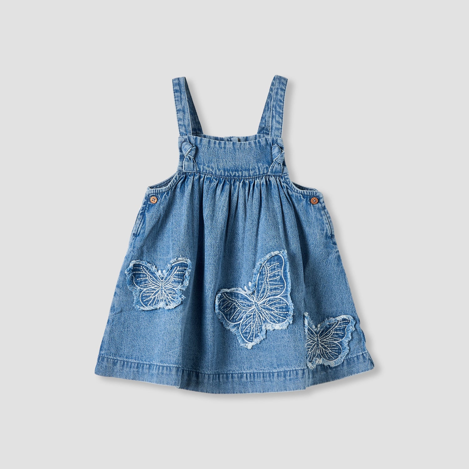 Juniors Girls T-shirt and Pinafore Set with Butterfly Applique - Cotton - Long Sleeves - Turtleneck
