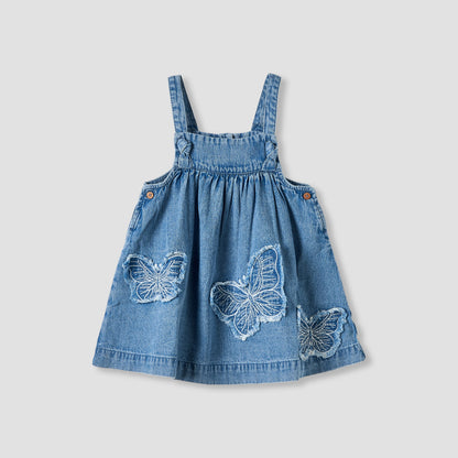 Juniors Girls T-shirt and Pinafore Set with Butterfly Applique - Cotton - Long Sleeves - Turtleneck