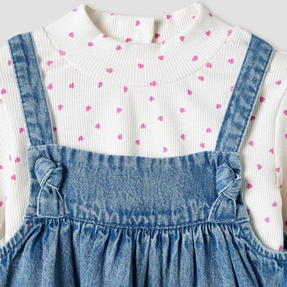 Juniors Girls T-shirt and Pinafore Set with Butterfly Applique - Cotton - Long Sleeves - Turtleneck