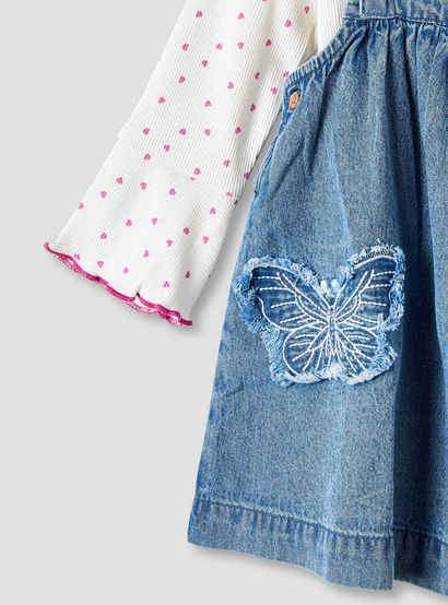 Juniors Girls T-shirt and Pinafore Set with Butterfly Applique - Cotton - Long Sleeves - Turtleneck-baby-girls-clothing-setsandcoords-image-6