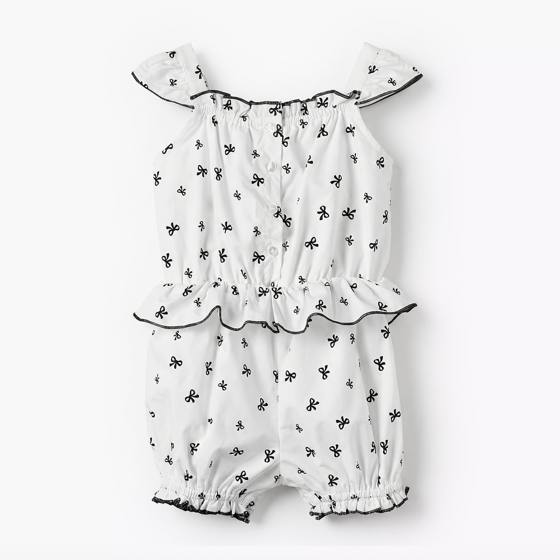 Juniors Square Neck Cap Sleeves Romper with Bow Print - White / 12-18 mths