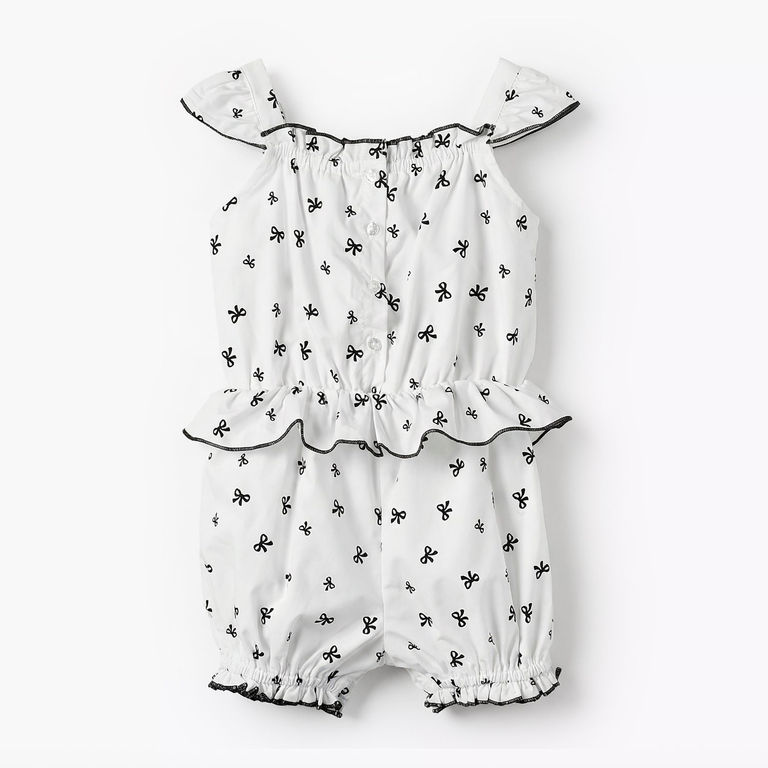 Juniors Square Neck Cap Sleeves Romper with Bow Print - White / 12-18 mths