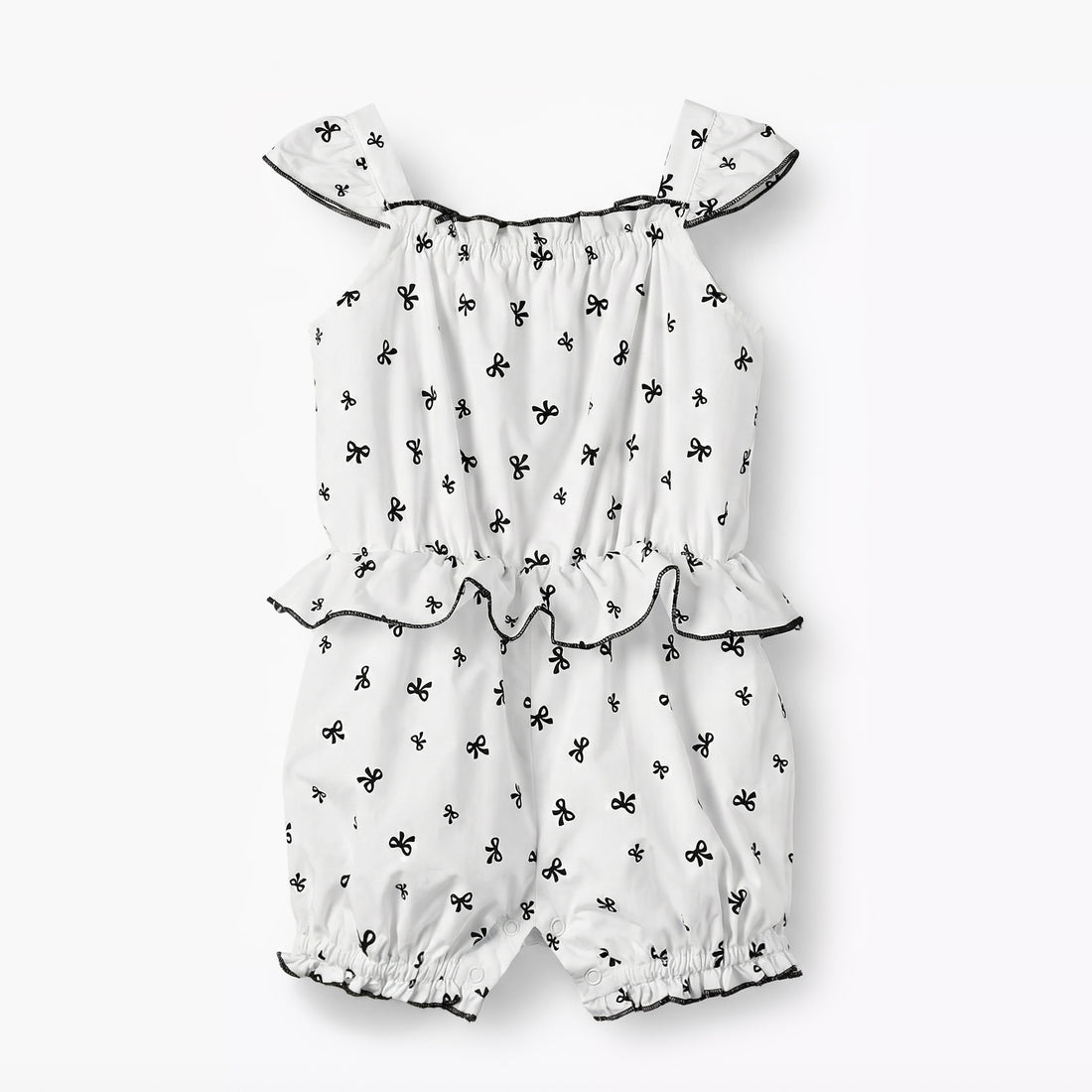 Juniors Square Neck Cap Sleeves Romper with Bow Print