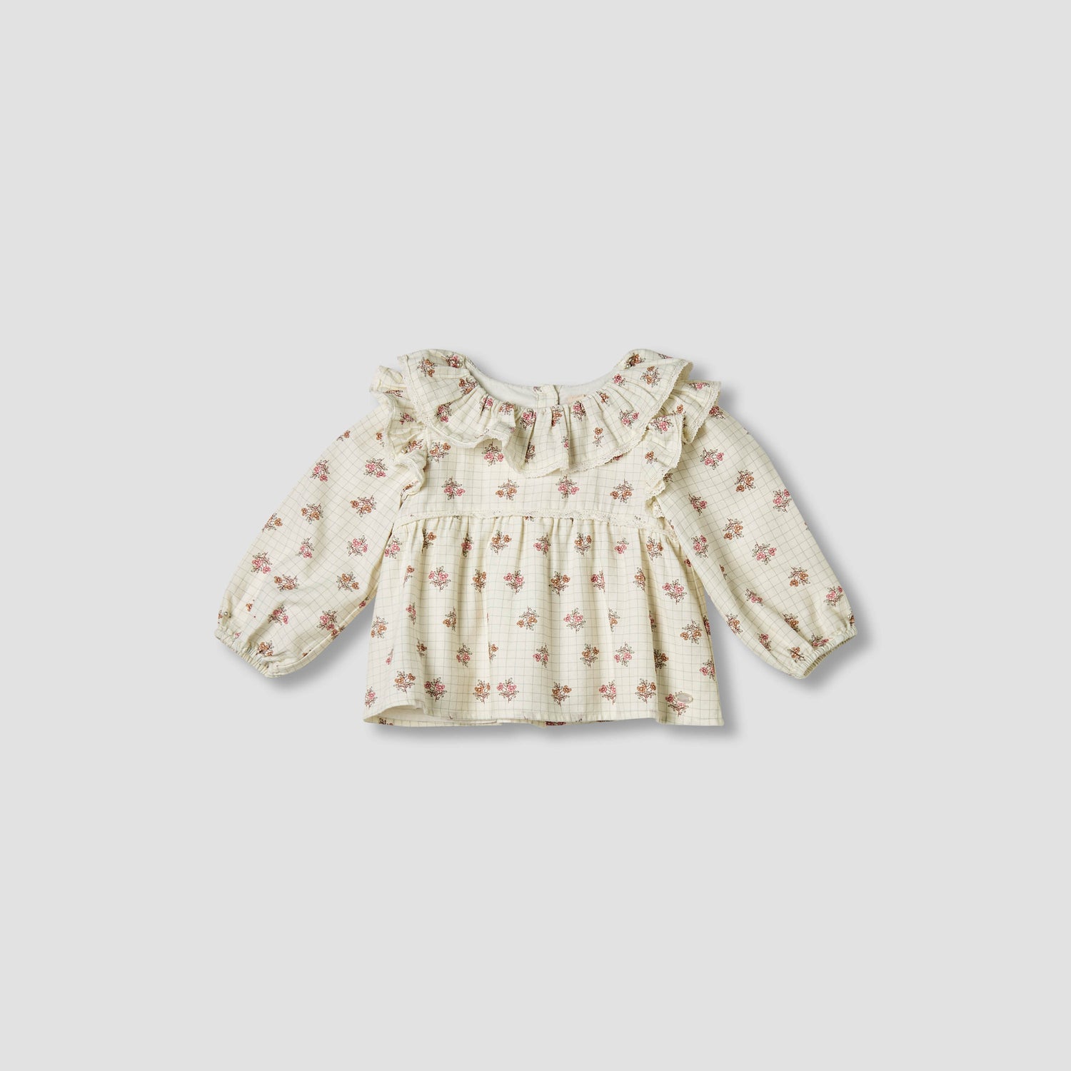 Giggles Floral Print Top with Collar - Cream / 12-18 mths