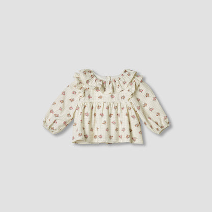 Giggles Floral Print Top with Collar - Cream / 12-18 mths