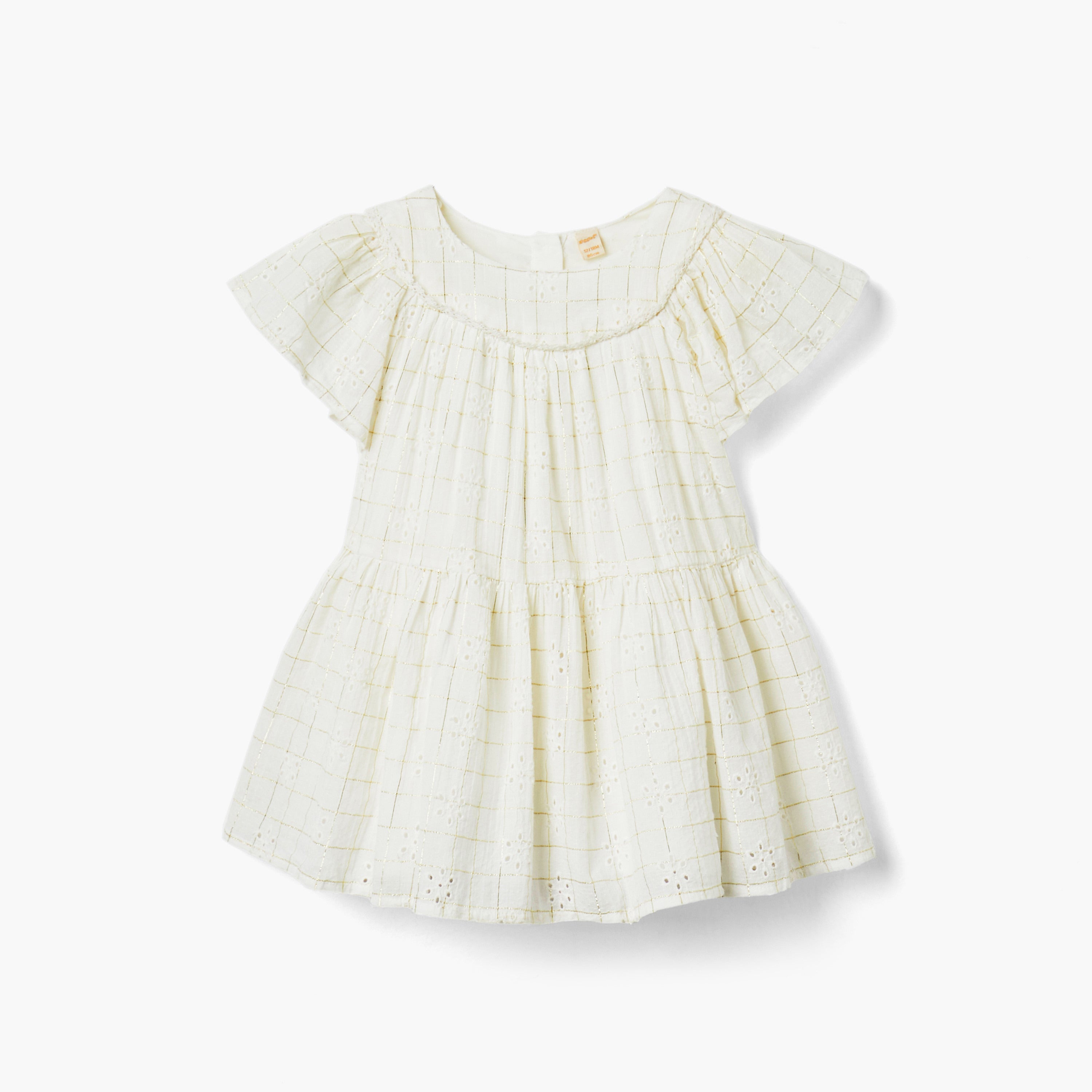 Giggles Checked Tiered Dress with Flutter Sleeves and Bloomers