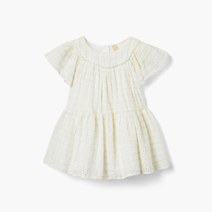 Giggles Checked Tiered Dress with Flutter Sleeves and Bloomers