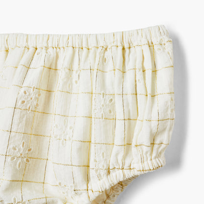 Giggles Checked Tiered Dress with Flutter Sleeves and Bloomers