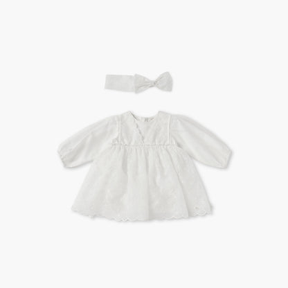 Giggles Floral Embroidered Dress with Headband