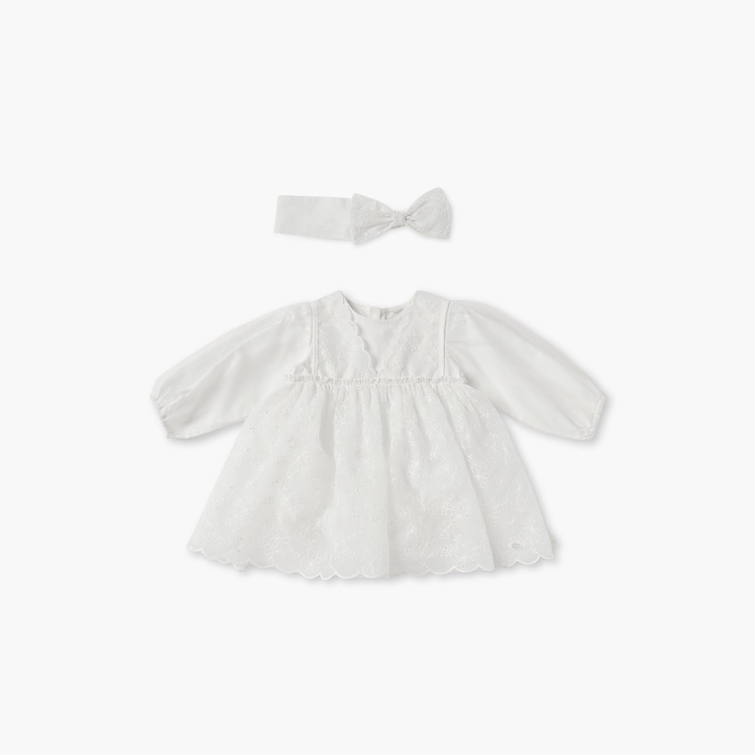 Giggles Floral Embroidered Dress with Headband - White / 12-18 mths