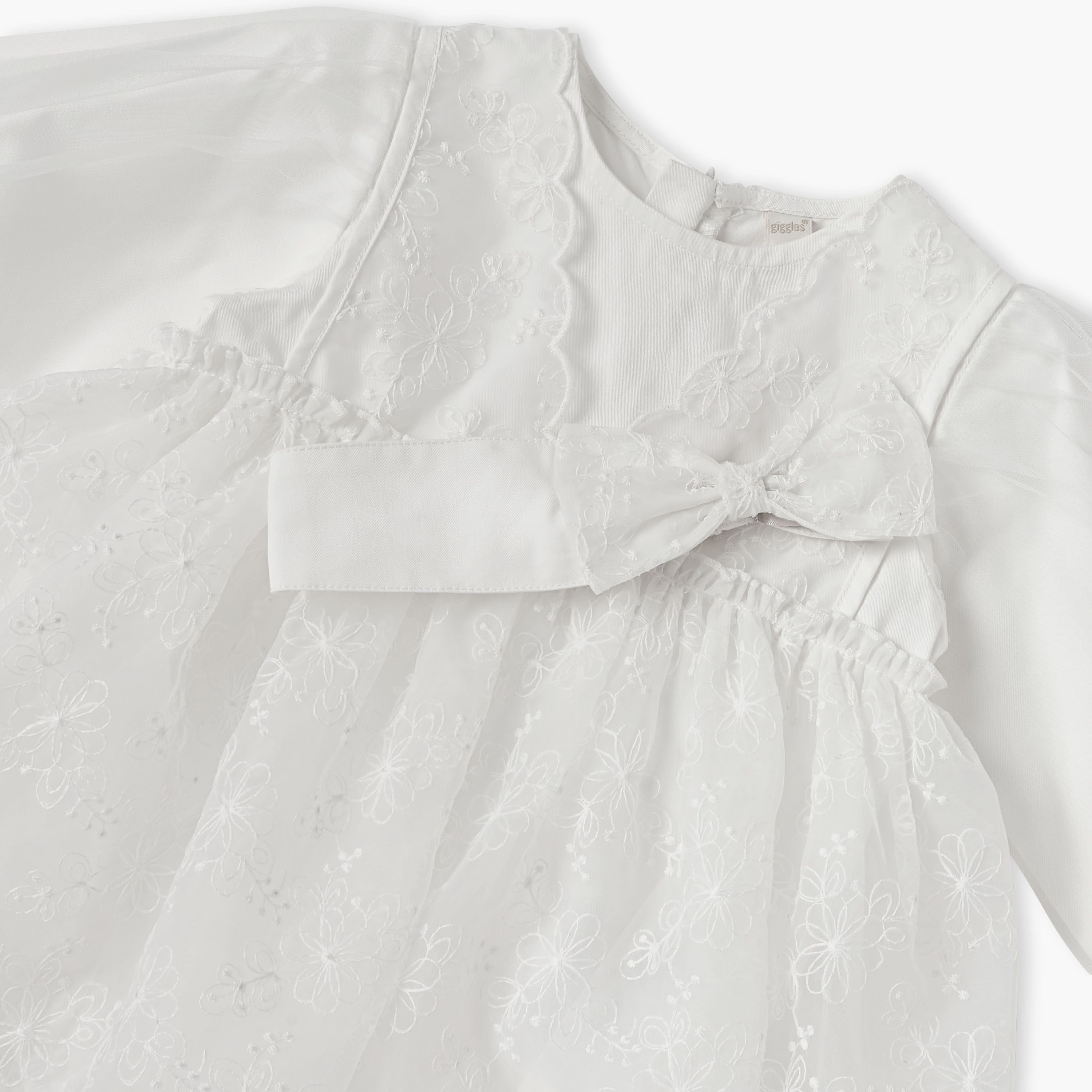 Giggles Floral Embroidered Dress with Headband